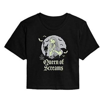 Juniors' Disney's The Nightmare Before Christmas Sally Queen Of Screams Cropped Tee