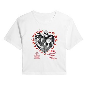 Juniors' Disney's The Nightmare Before Christmas Jack & Sally Eternally Yours Cropped Tee