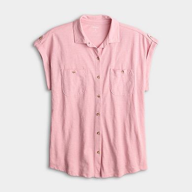 Womens Sonoma Goods For Life® Button Through Short Sleeve Knit Shirt