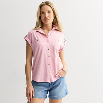 Women's Sonoma Goods For Life® Button Through Short Sleeve Knit Shirt