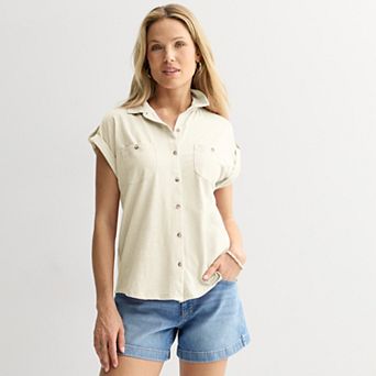 Women's Sonoma Goods For Life® Button Through Short Sleeve Knit Shirt