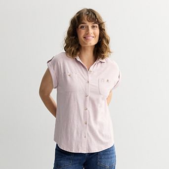 Women's Sonoma Goods For Life® Button Through Short Sleeve Knit Shirt