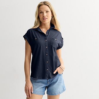 Women's Sonoma Goods For Life® Button Through Short Sleeve Knit Shirt