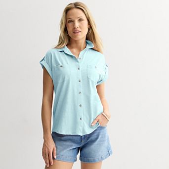Women's Sonoma Goods For Life® Button Through Short Sleeve Knit Shirt
