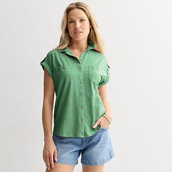 Women's Sonoma Goods For Life® Button Through Short Sleeve Knit Shirt