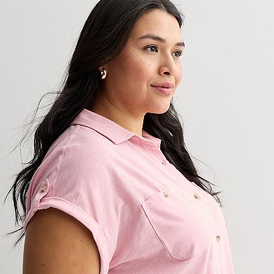 Plus Size Sonoma Goods For Life® Button Through Short Sleeve Knit Shirt