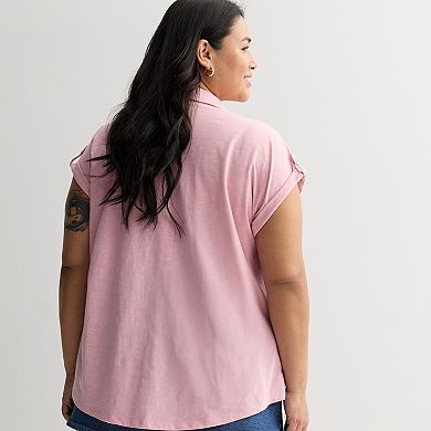 Plus Size Sonoma Goods For Life® Button Through Short Sleeve Knit Shirt