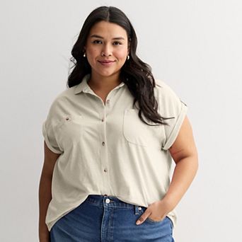 Plus Size Sonoma Goods For Life® Button Through Short Sleeve Knit Shirt
