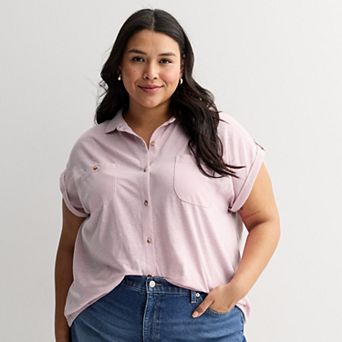 Plus Size Sonoma Goods For Life® Button Through Short Sleeve Knit Shirt
