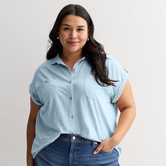 Plus Size Sonoma Goods For Life® Button Through Short Sleeve Knit Shirt