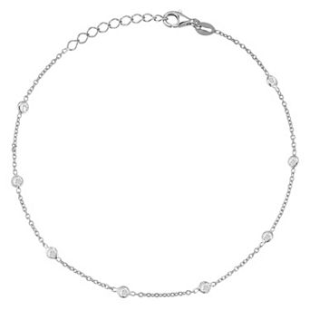 Sunkissed Sterling Sterling Silver Cubic Zirconia Station Anklet
