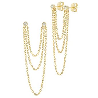 Sunkissed Sterling Sterling Silver Double Piercing Cubic Zirconia Chain Earrings