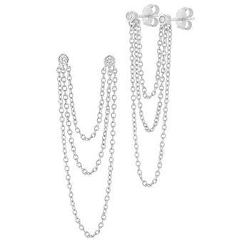 Sunkissed Sterling Sterling Silver Double Piercing Cubic Zirconia Chain Earrings