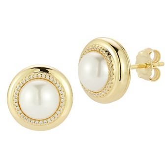 Sunkissed Sterling Sterling Silver Cubic Zirconia & Freshwater Pearl Stud Earrings