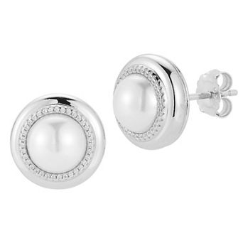 Sunkissed Sterling Sterling Silver Cubic Zirconia & Freshwater Pearl Stud Earrings