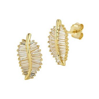 Sunkissed Sterling Sterling Silver Cubic Zirconia Leaf Stud Earrings