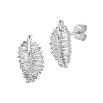 Sunkissed Sterling Sterling Silver Cubic Zirconia Leaf Stud Earrings