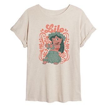Juniors' Disney's Lilo & Stitch Floral Frame Oversized Tee
