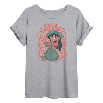 Juniors' Disney's Lilo & Stitch Floral Frame Oversized Tee