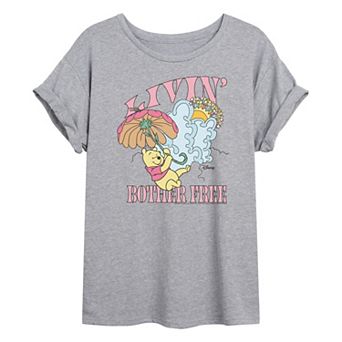 Juniors' Disney's Winnie The Pooh Livin' Bother Free Oversized Tee