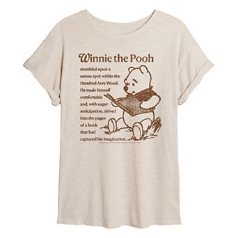 Juniors' Disney's Winnie The Pooh Reading A Book Oversized Tee