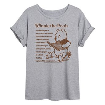Juniors' Disney's Winnie The Pooh Reading A Book Oversized Tee