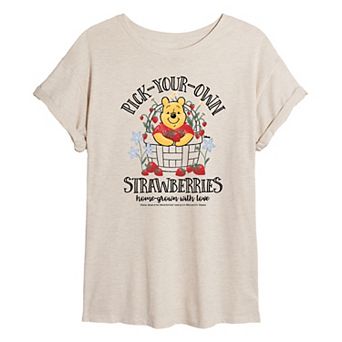 Juniors' Disney's Winnie The Pooh Pick Your Own Strawberries Oversized Tee