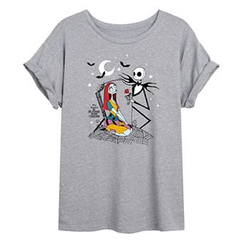 Juniors' Disney's The Nightmare Before Christmas Jack & Sally Oversized Tee
