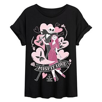 Juniors' Disney's The Nightmare Before Christmas Jack & Sally Misfit Love Oversized Tee