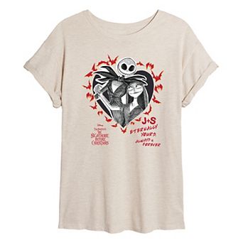 Juniors' Disney's The Nightmare Before Christmas Jack & Sally Eternally Yours Oversized Tee