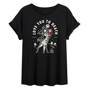 Juniors' Disney's The Nightmare Before Christmas Jack & Sally Love You To Death Oversized Tee
