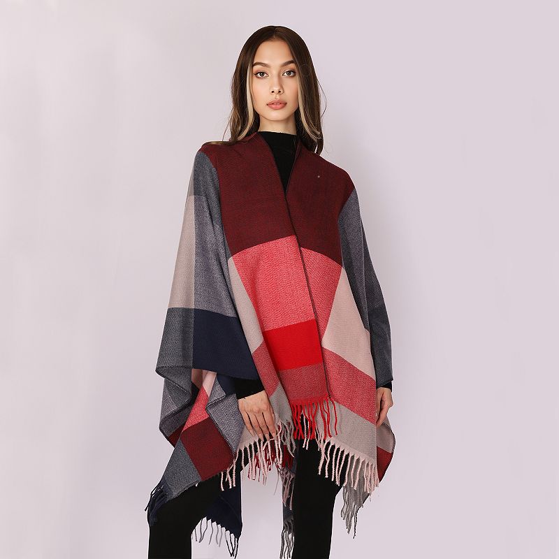 Women's Mellow World Fringed Color Block Shawl, Red