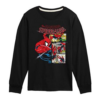 Boys 8-20 Marvel The Amazing Spider-Man Comic Panels Long Sleeve Graphic Tee