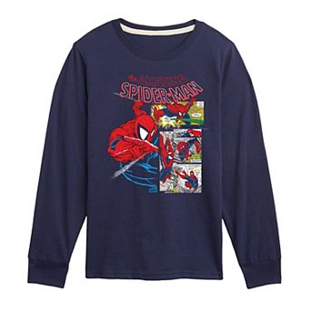 Boys 8-20 Marvel The Amazing Spider-Man Comic Panels Long Sleeve Graphic Tee