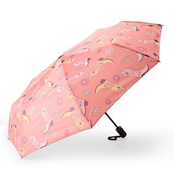 Flowers & Cowboy Boots Compact Travel Umbrella