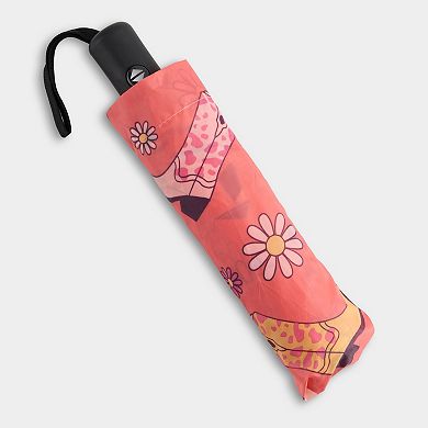 Flowers & Cowboy Boots Compact Travel Umbrella