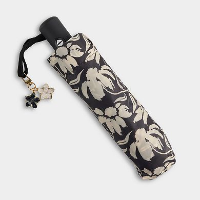 Black & White Floral With Charm Compact Umbrella