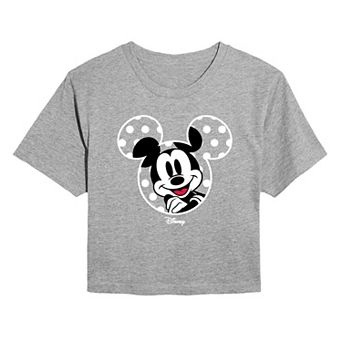 Juniors' Disney's Mickey Mouse Polka Dot Ears Cropped Tee