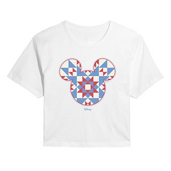 Juniors' Disney's Minnie Mouse Quilt Pattern Ears Cropped Tee