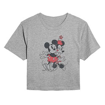Juniors' Disney's Mickey & Minnie Mouse Heart Vintage Cropped Tee