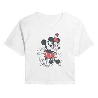 Juniors' Disney's Mickey & Minnie Mouse Heart Vintage Cropped Tee