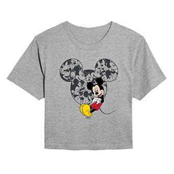 Juniors' Disney's Mickey Mouse Ear Collage Cropped Tee