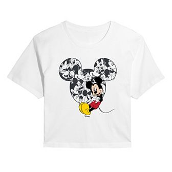 Juniors' Disney's Mickey Mouse Ear Collage Cropped Tee