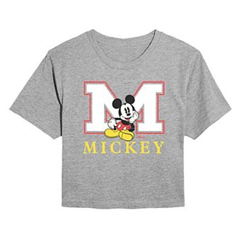 Juniors' Disney's Mickey Mouse Varsity Letter Cropped Tee
