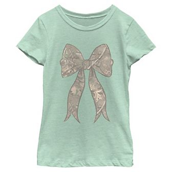 Girls' Tree Camo Print Bow Short Sleeve Crew Tee