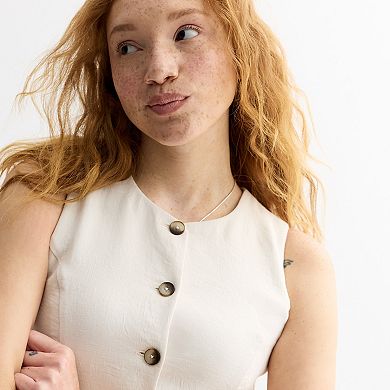 Juniors' SO® Crepe Button Front Dress