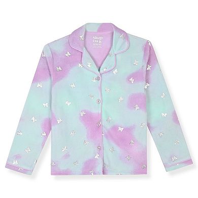 Sleep On It Girls 2-Piece Long-Sleeve Button-Up Pajama Set with Plush Headband Gift