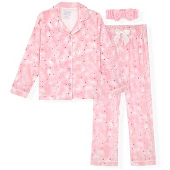 Sleep On It Girls 2 pc Long-Sleeve Button-Up Pajama Set with Plush Headband Gift