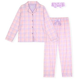 Sleep On It Girls 2 pc Long-Sleeve Button-Up Pajama Set with Plush Headband Gift