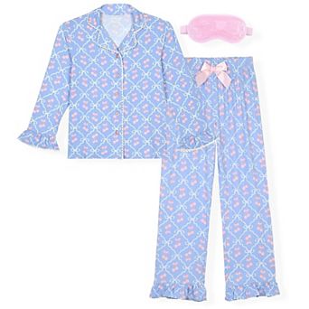 Sleep On It Girls 2 pc Long-Sleeve Button-Up Pajama Set with Plush Headband Gift